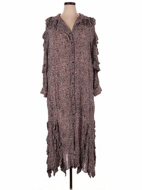 FARM RIO Ruffled Long Sleeve Animal-Print Maxi Dress - Pink/Black